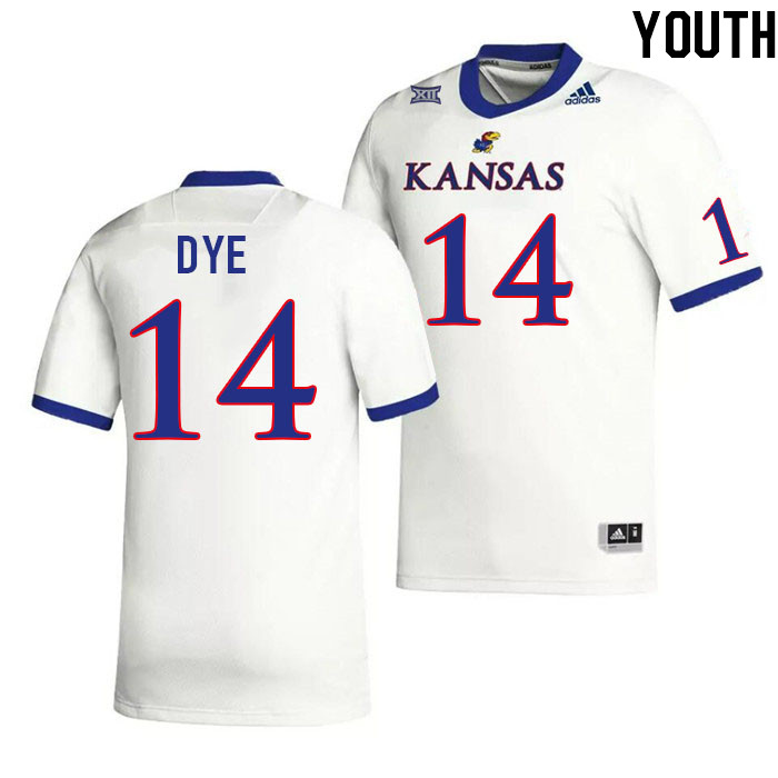 Youth #14 Jalen Dye Kansas Jayhawks College Football Jerseys Stitched Sale-White